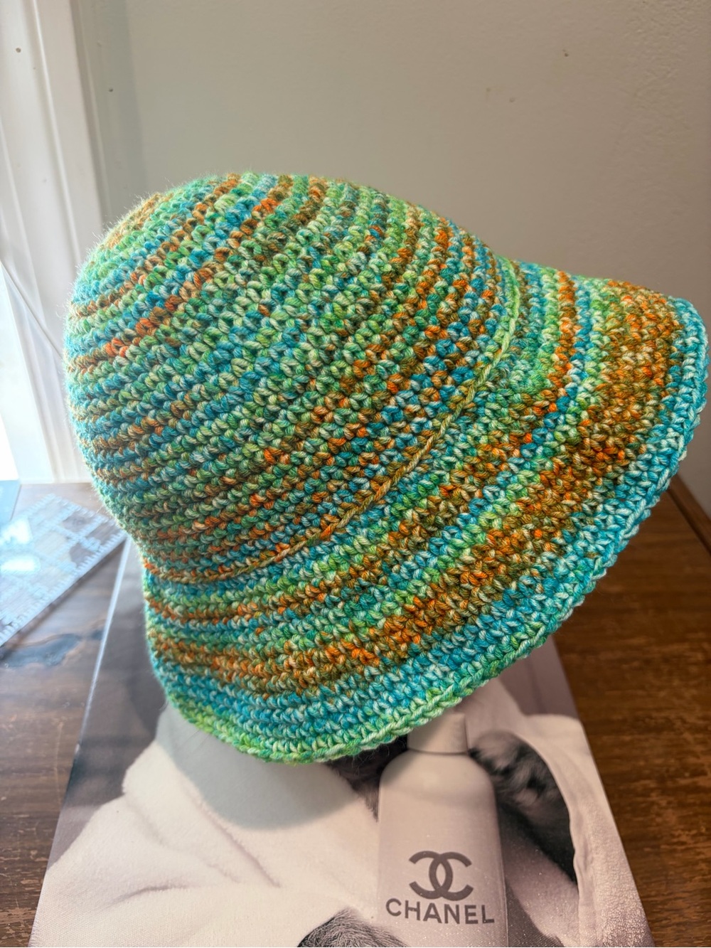 Handmade Kids Crochet Bucket Hat Blue Green Back to School Sun Hat - Picture 3 of 4
